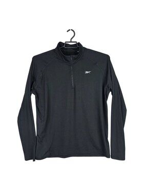 Mens Reebok Black 1/4 Zip Pullover Long Sleeve Polyester Blend Stretch Size XL